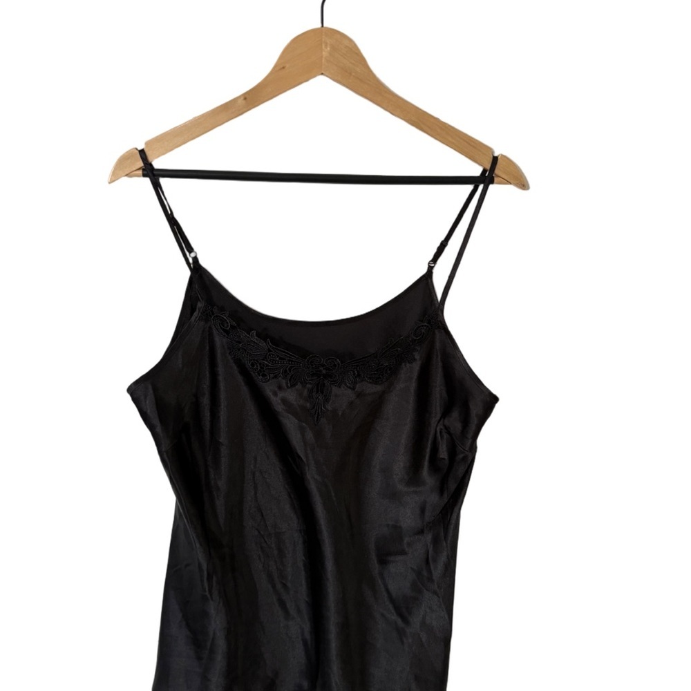 Cabernet Black Satin Camisole with Lace Trim Size L